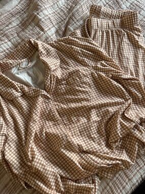Plain Jane Tan Gingham Pajama Set XS NWOT